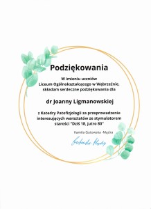 Podziękowania za organizację warsztatów dla uczniów szkół średnich. Kliknij, aby powiększyć zdjęcie.